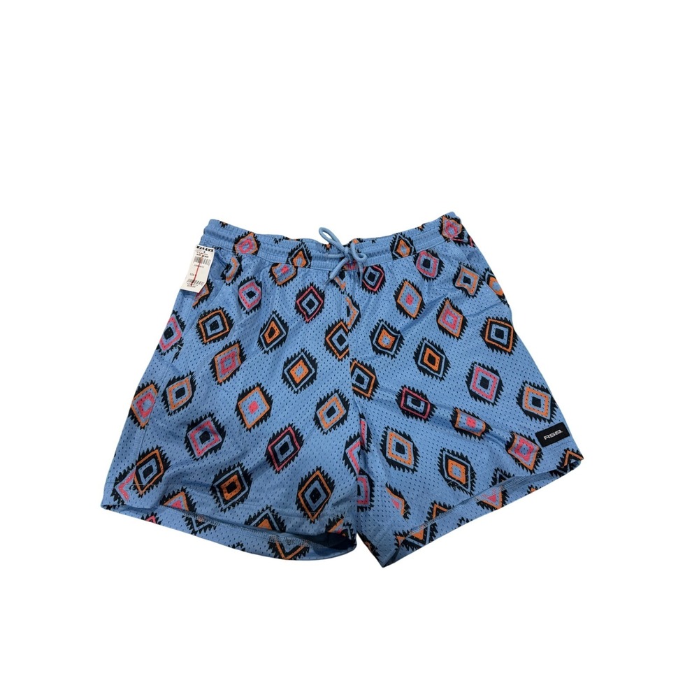 ISQ Mesh Shorts Blue Black Geometric Print Drawstring Waist Size M